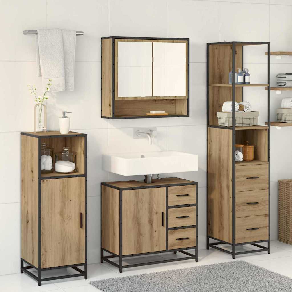 Badezimmermöbel-Set mit Regal 3 pcs Artisan-Eiche Holzwerkstoff