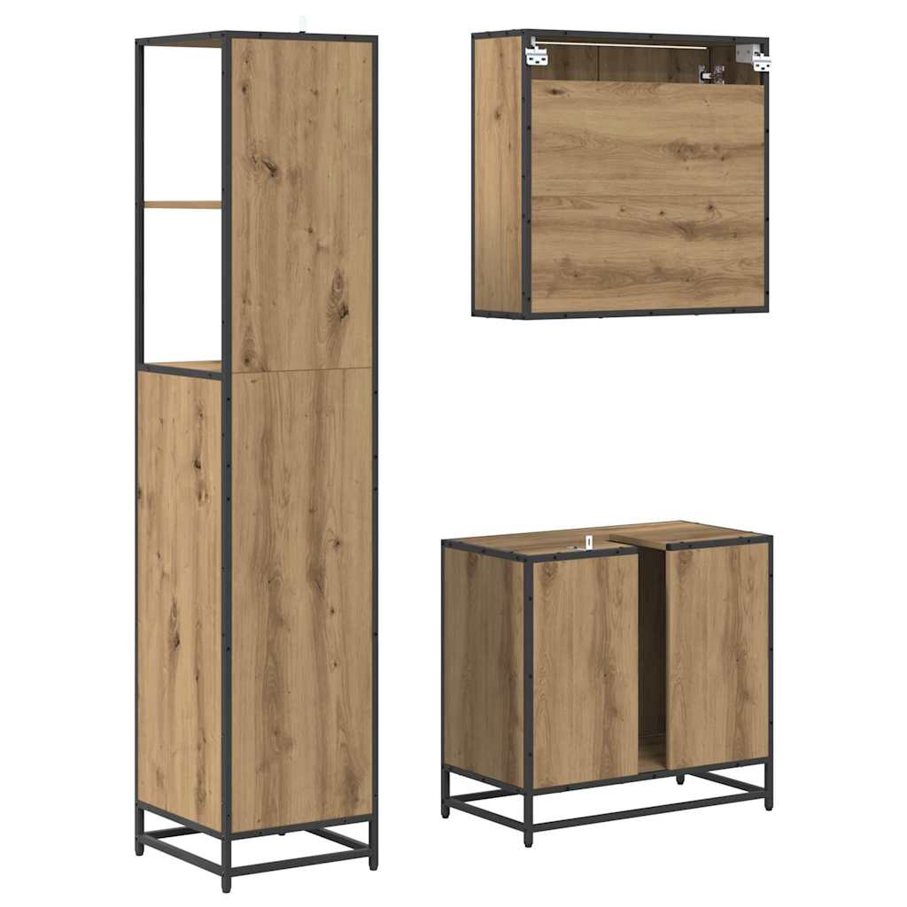 Badezimmermöbel-Set mit Regal 3 pcs Artisan-Eiche Holzwerkstoff