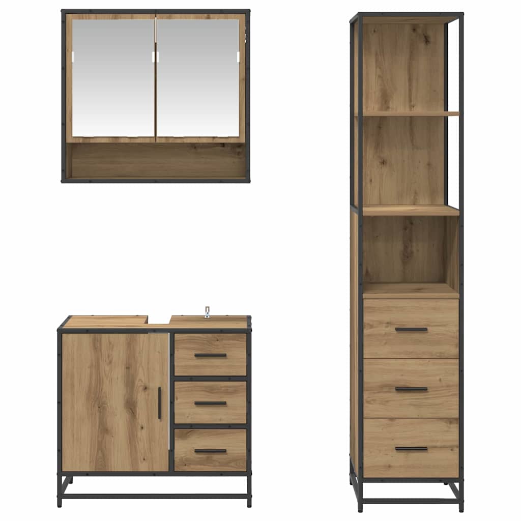 Badezimmermöbel-Set mit Regal 3 pcs Artisan-Eiche Holzwerkstoff
