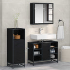 Badezimmermöbel-Set 3 pcs Schwarz Eichen-Optik Holzwerkstoff