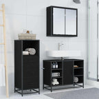 Badezimmermöbel-Set 3 pcs Schwarz Eichen-Optik Holzwerkstoff