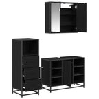 Badezimmermöbel-Set 3 pcs Schwarz Eichen-Optik Holzwerkstoff