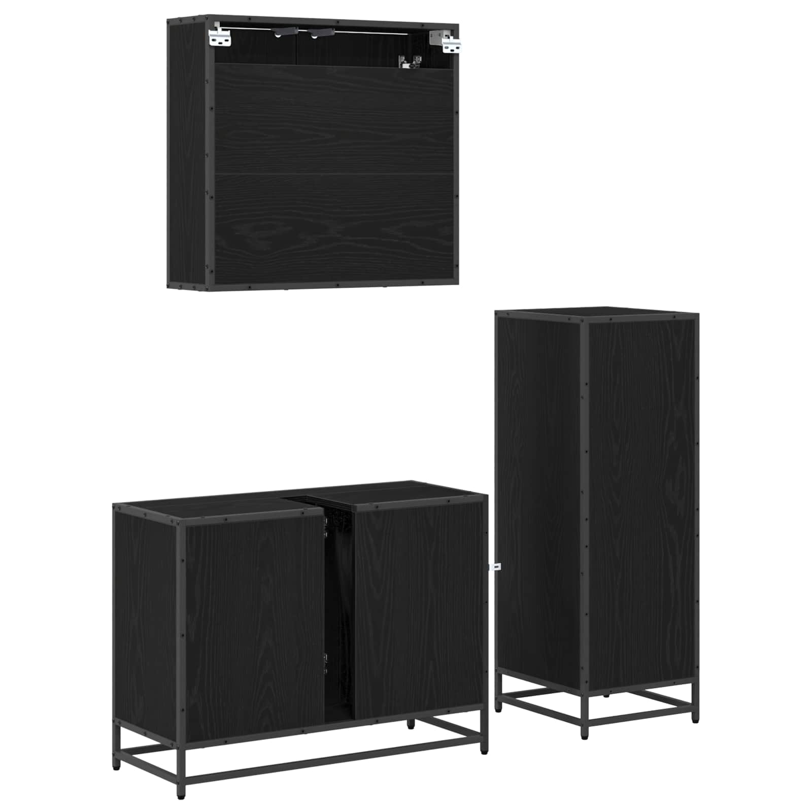 Badezimmermöbel-Set 3 pcs Schwarz Eichen-Optik Holzwerkstoff