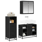Badezimmermöbel-Set 3 pcs Schwarz Eichen-Optik Holzwerkstoff