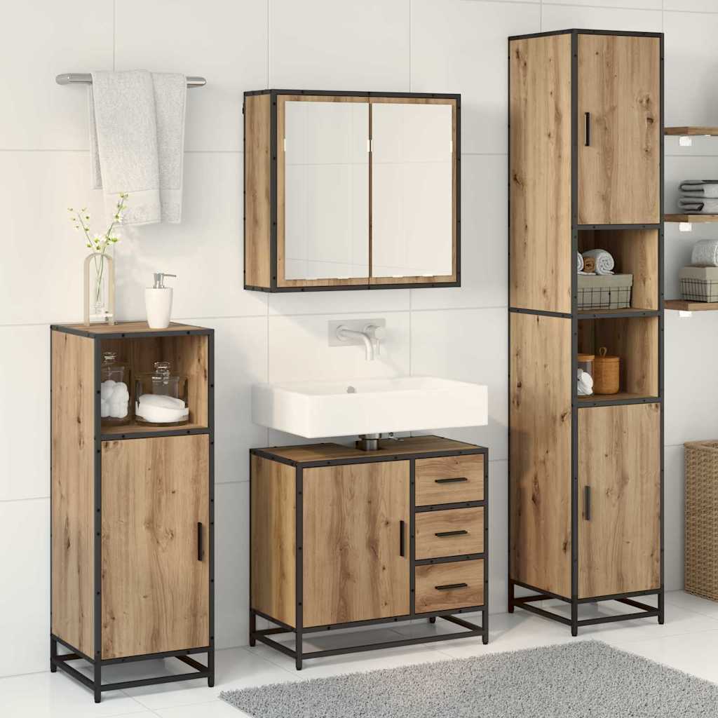Badezimmermöbel-Set mit Regal 3 pcs Artisan-Eiche Holzwerkstoff