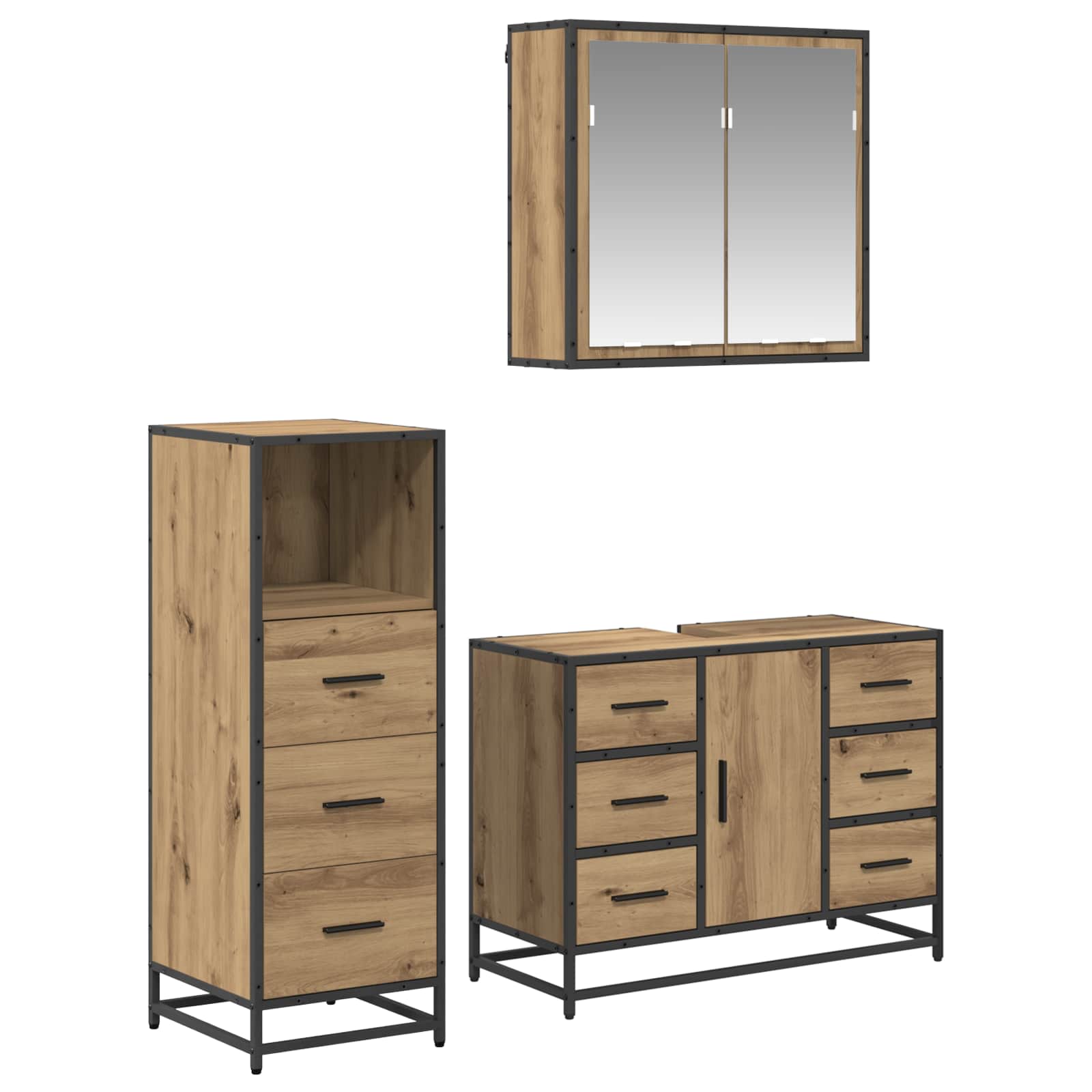 Badezimmermöbel-Set mit Regal 3 pcs Artisan-Eiche Holzwerkstoff