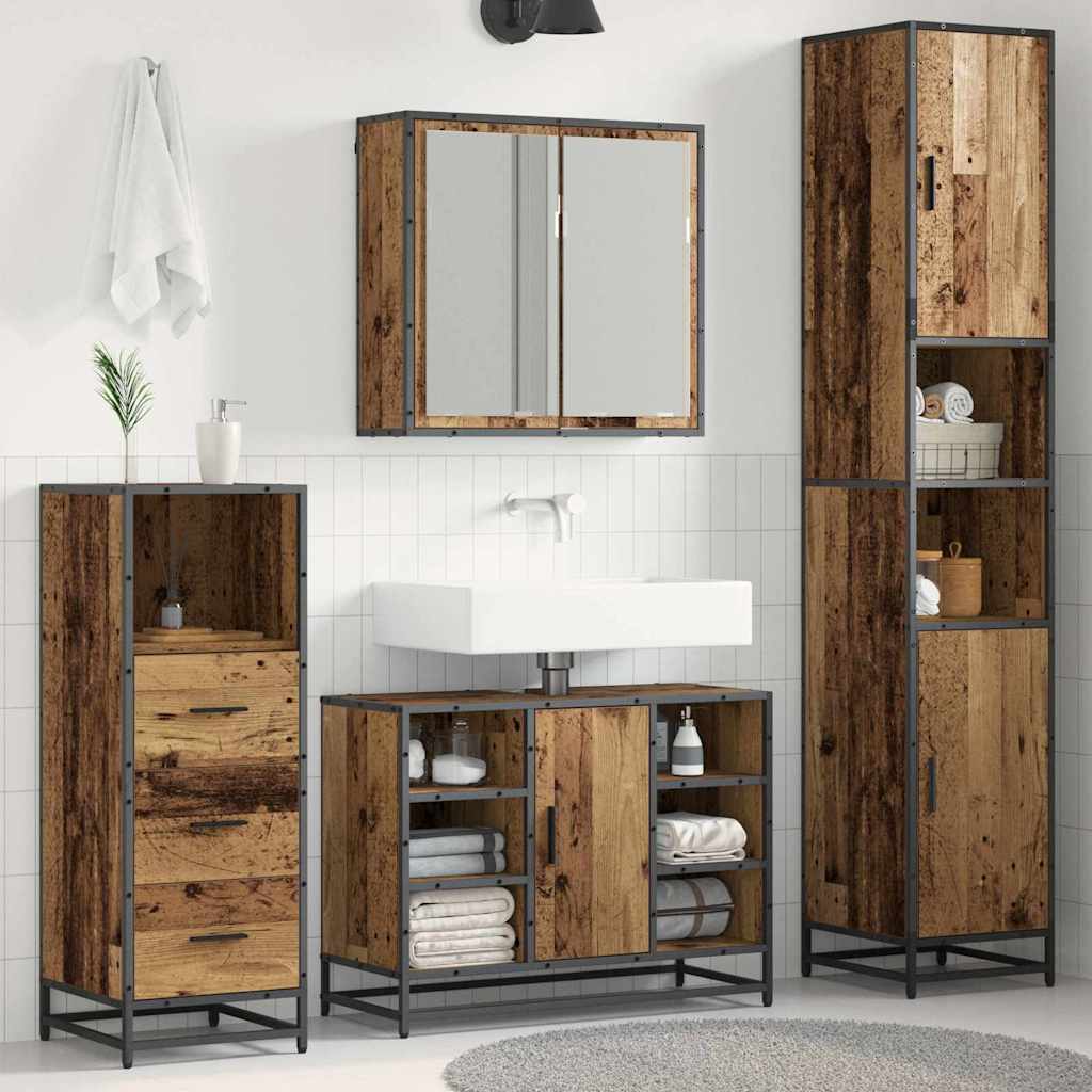 Badezimmermöbel-Set mit Regal 3 pcs Altholz Holzwerkstoff