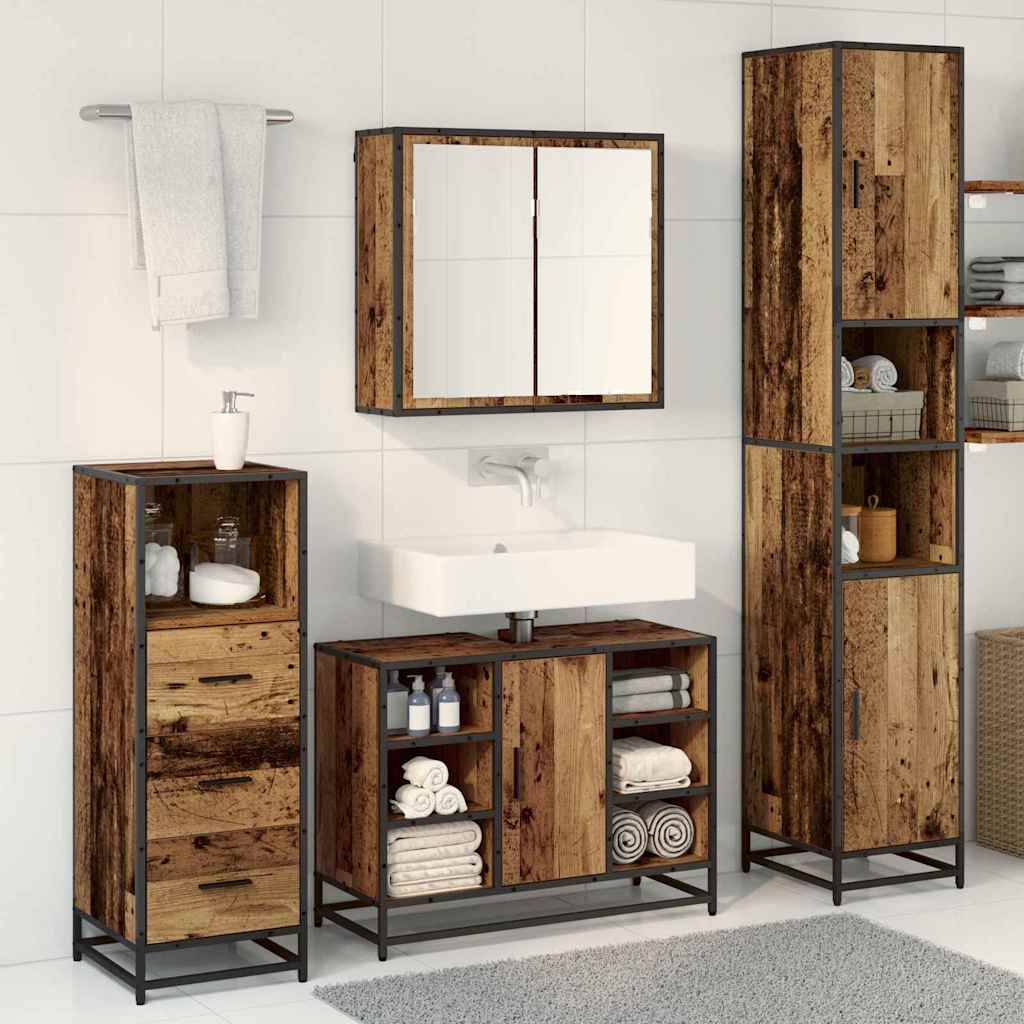 Badezimmermöbel-Set mit Regal 3 pcs Altholz Holzwerkstoff