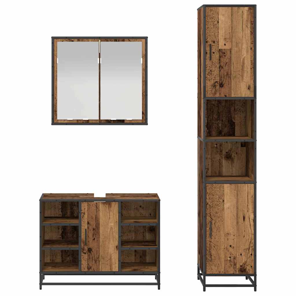 Badezimmermöbel-Set mit Regal 3 pcs Altholz Holzwerkstoff