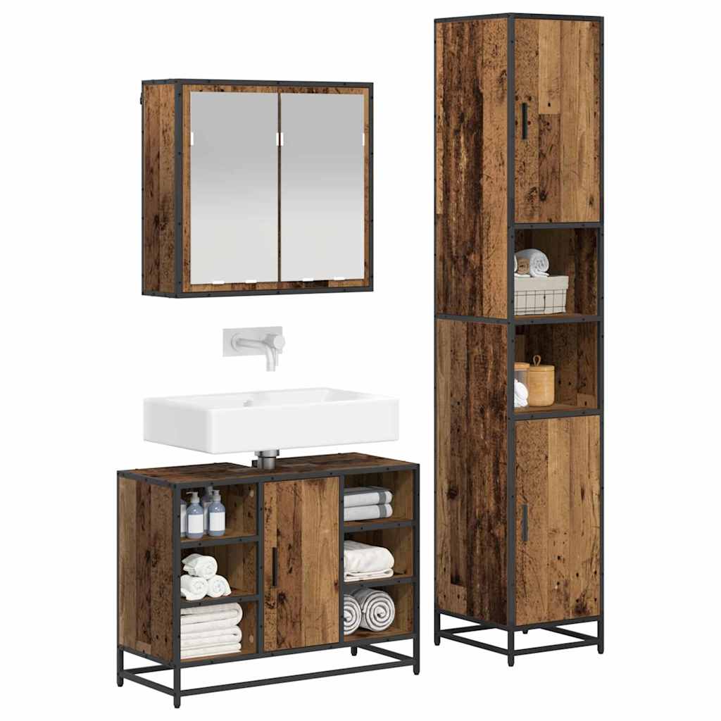 Badezimmermöbel-Set mit Regal 3 pcs Altholz Holzwerkstoff