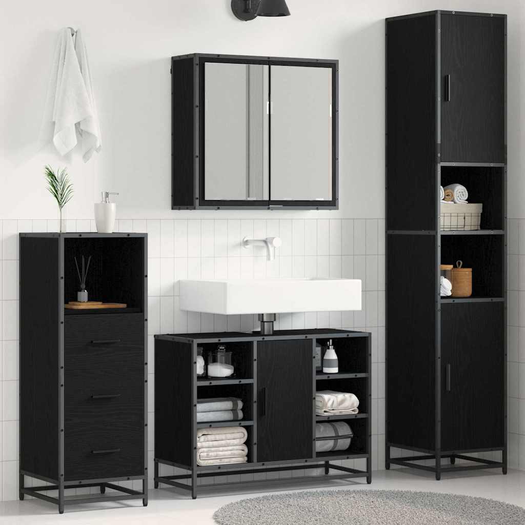 Badezimmermöbel-Set 3 pcs Schwarz Eichen-Optik Holzwerkstoff