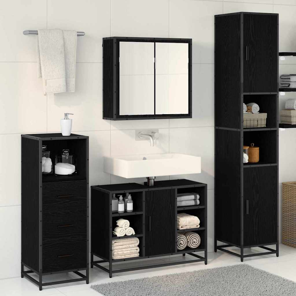 Badezimmermöbel-Set 3 pcs Schwarz Eichen-Optik Holzwerkstoff
