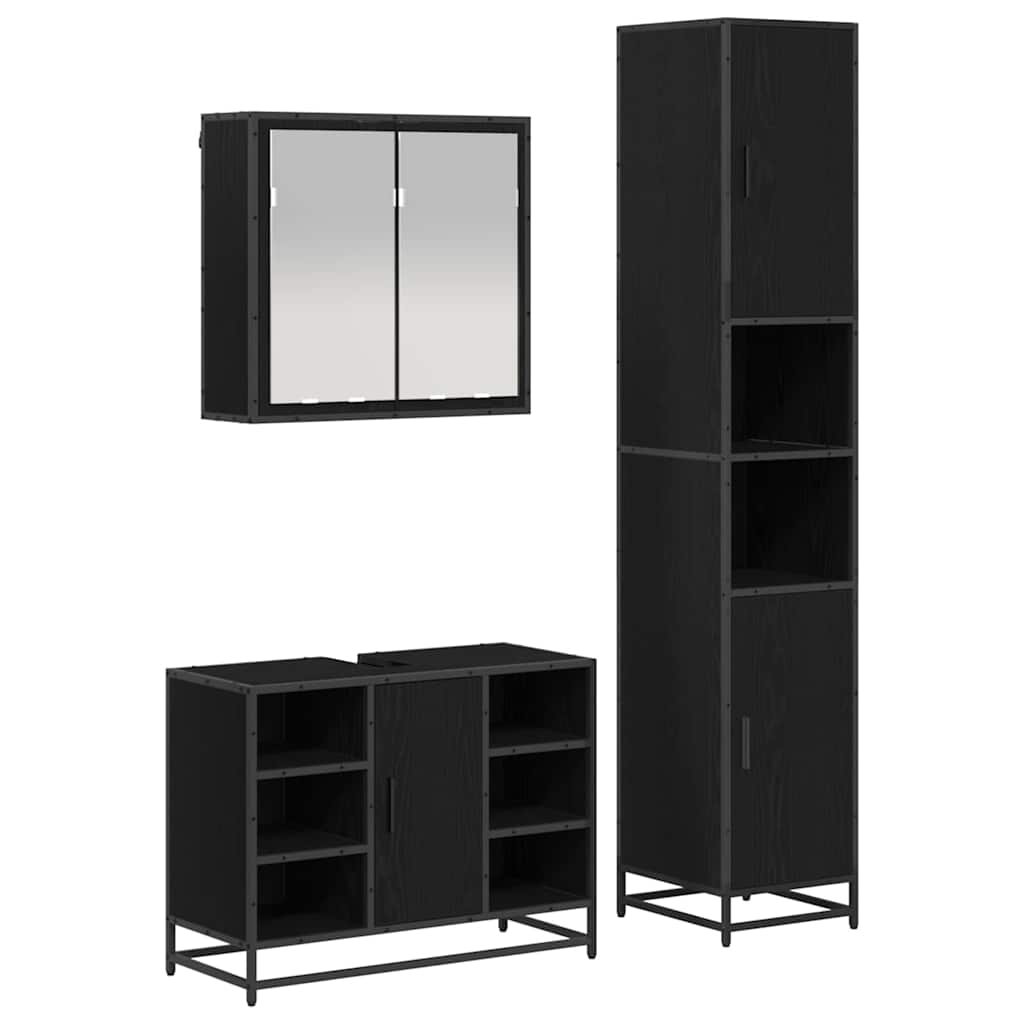 Badezimmermöbel-Set 3 pcs Schwarz Eichen-Optik Holzwerkstoff