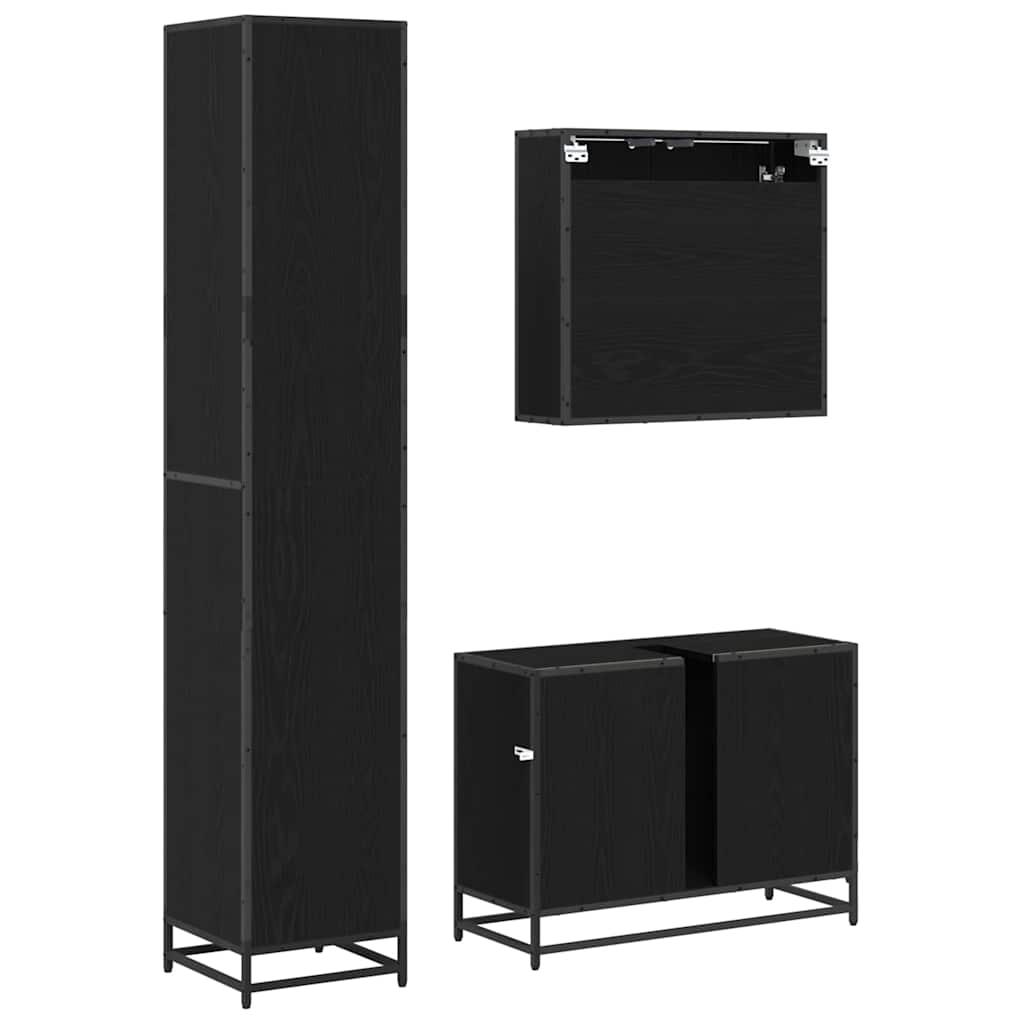 Badezimmermöbel-Set 3 pcs Schwarz Eichen-Optik Holzwerkstoff
