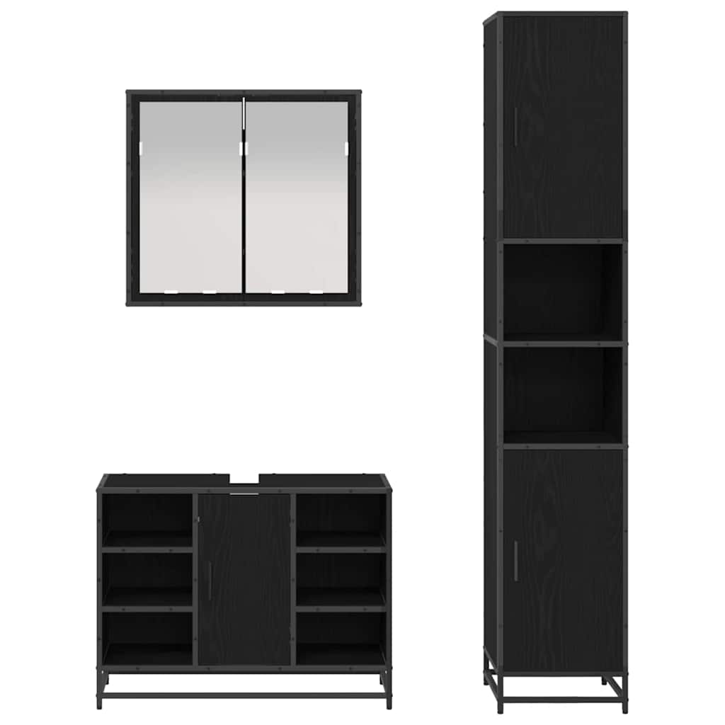 Badezimmermöbel-Set 3 pcs Schwarz Eichen-Optik Holzwerkstoff
