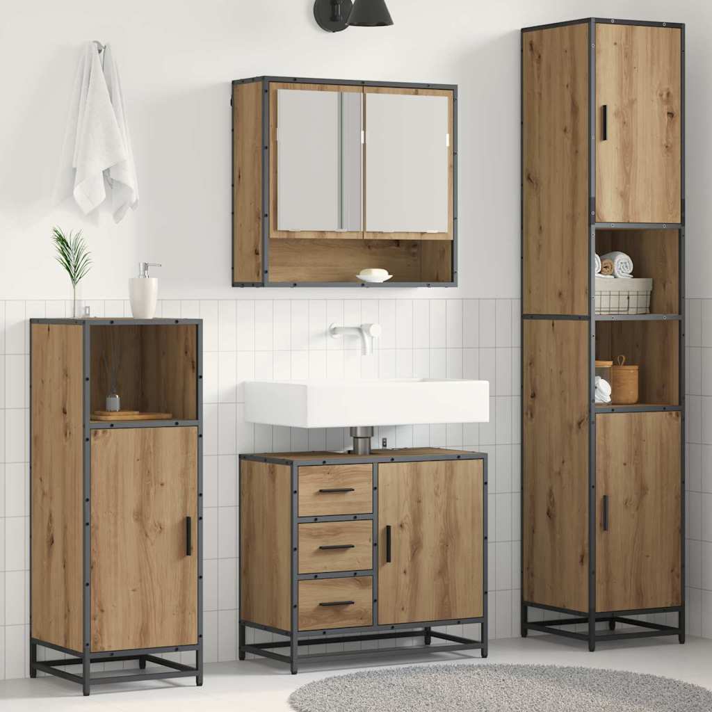 Badezimmermöbel-Set mit Regal 3 pcs Artisan-Eiche Holzwerkstoff