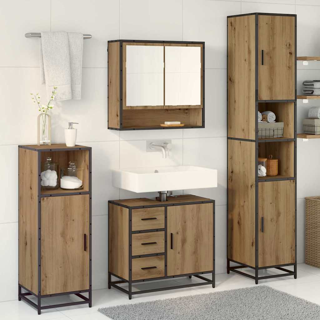 Badezimmermöbel-Set mit Regal 3 pcs Artisan-Eiche Holzwerkstoff