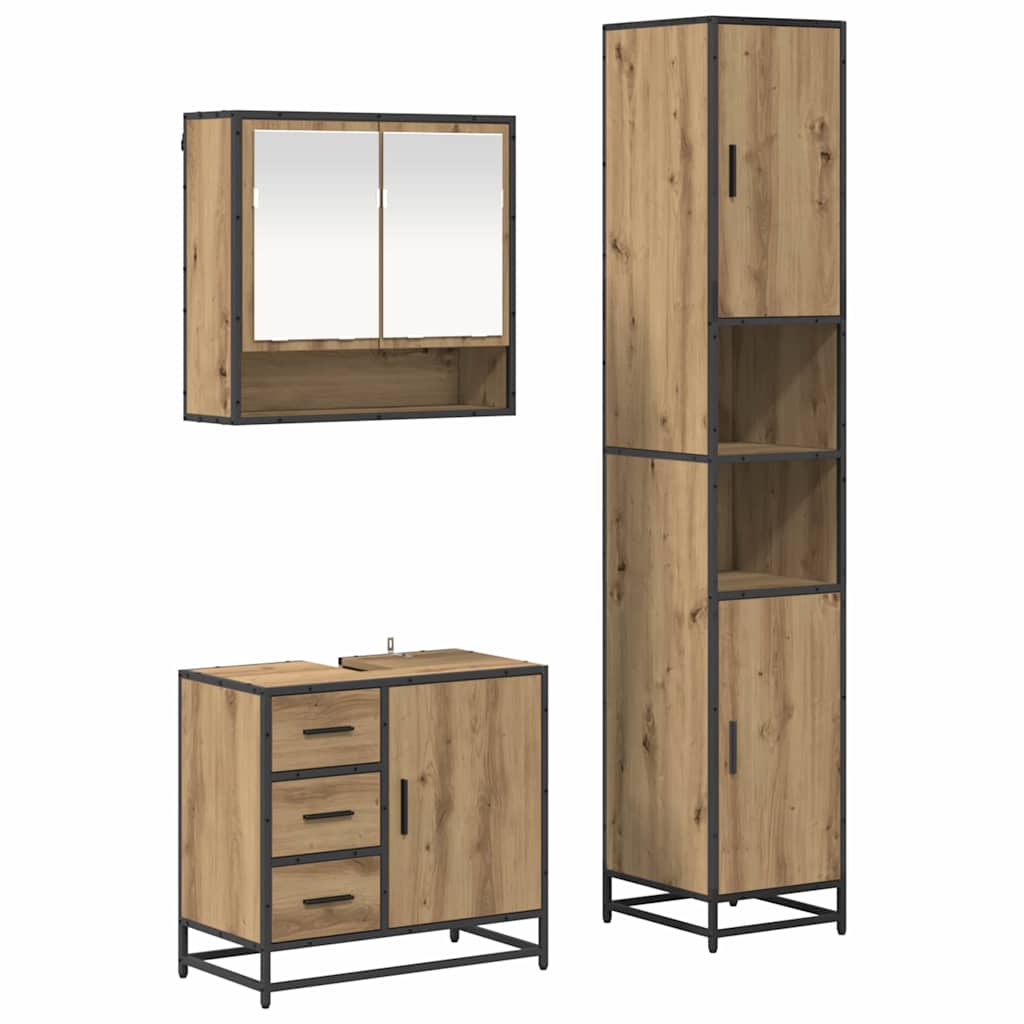 Badezimmermöbel-Set mit Regal 3 pcs Artisan-Eiche Holzwerkstoff