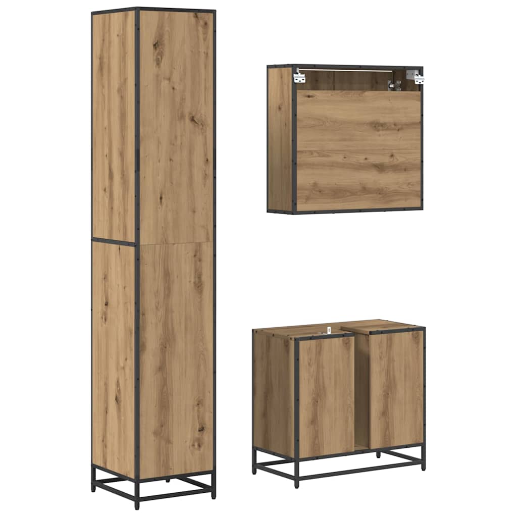 Badezimmermöbel-Set mit Regal 3 pcs Artisan-Eiche Holzwerkstoff