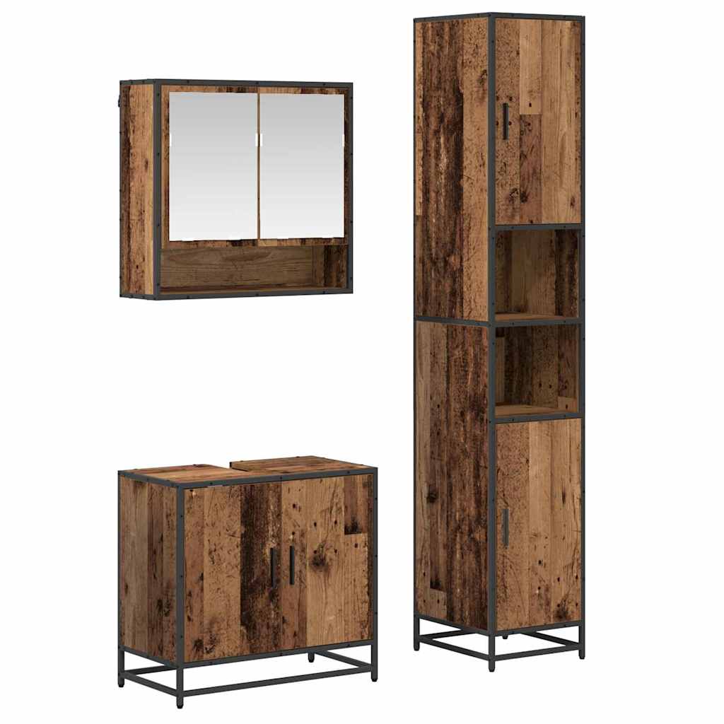 Badezimmermöbel-Set mit Regal 3 pcs Altholz Holzwerkstoff
