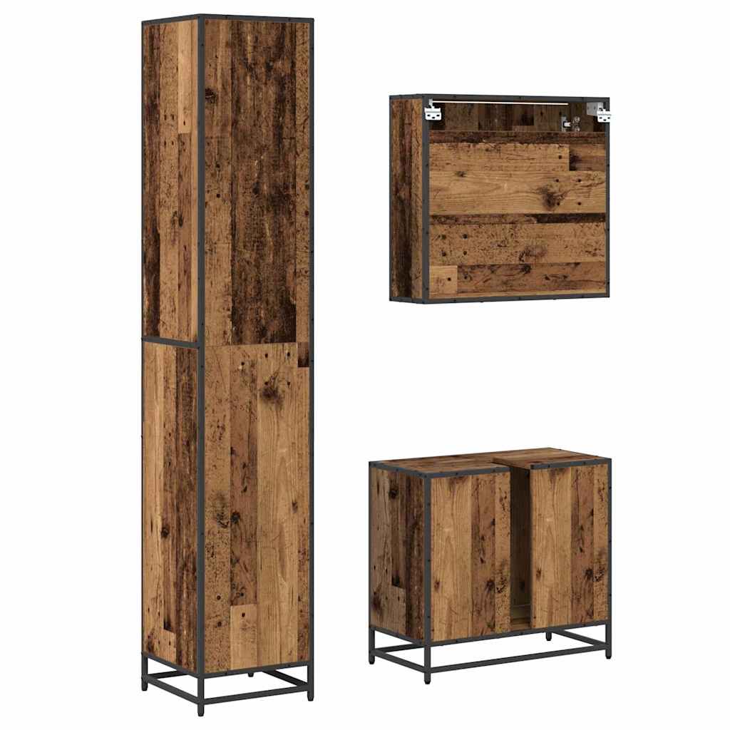 Badezimmermöbel-Set mit Regal 3 pcs Altholz Holzwerkstoff