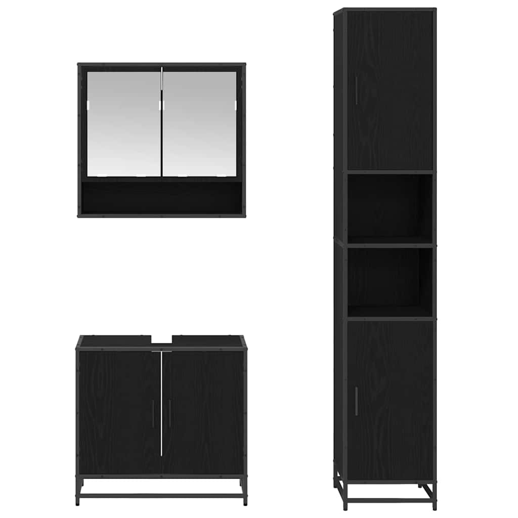 Badezimmermöbel-Set 3 pcs Schwarz Eichen-Optik Holzwerkstoff