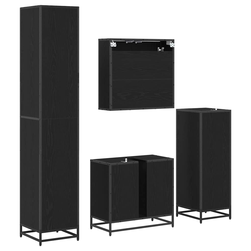 Badezimmermöbel-Set 4 pcs Schwarz Eichen-Optik Holzwerkstoff
