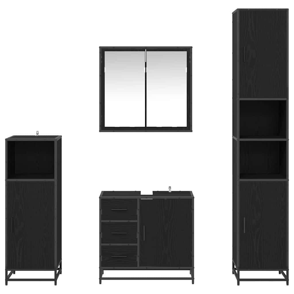 Badezimmermöbel-Set 4 pcs Schwarz Eichen-Optik Holzwerkstoff