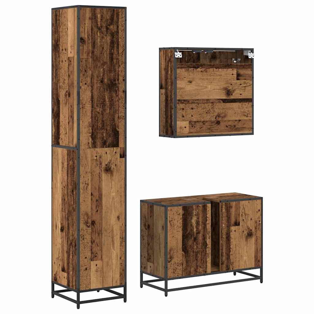Badezimmermöbel-Set mit Schubladen 3 pcs Altholz Holzwerkstoff