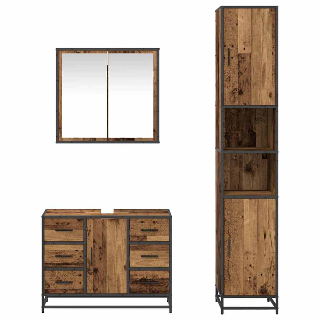 Badezimmermöbel-Set mit Schubladen 3 pcs Altholz Holzwerkstoff