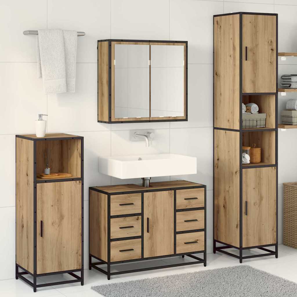 Badezimmermöbel-Set mit Regal 3 pcs Artisan-Eiche Holzwerkstoff