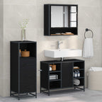 Badezimmermöbel-Set 3 pcs Schwarz Eichen-Optik Holzwerkstoff
