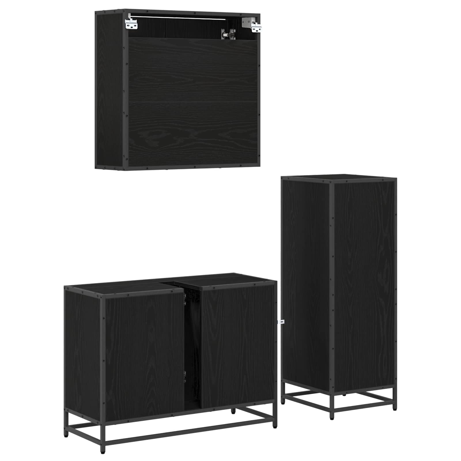 Badezimmermöbel-Set 3 pcs Schwarz Eichen-Optik Holzwerkstoff