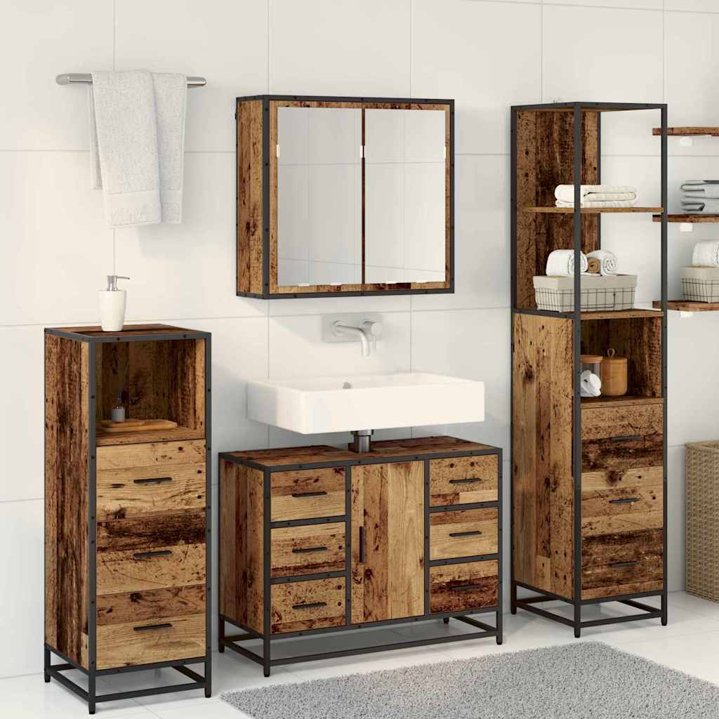 Badezimmermöbel Set mit Schubladen 4 pcs Altholz Holzwerkstoff