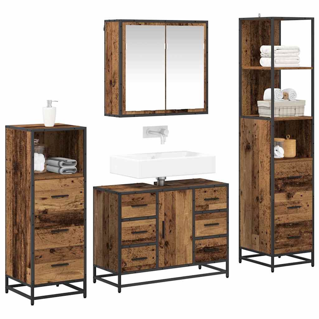 Badezimmermöbel Set mit Schubladen 4 pcs Altholz Holzwerkstoff