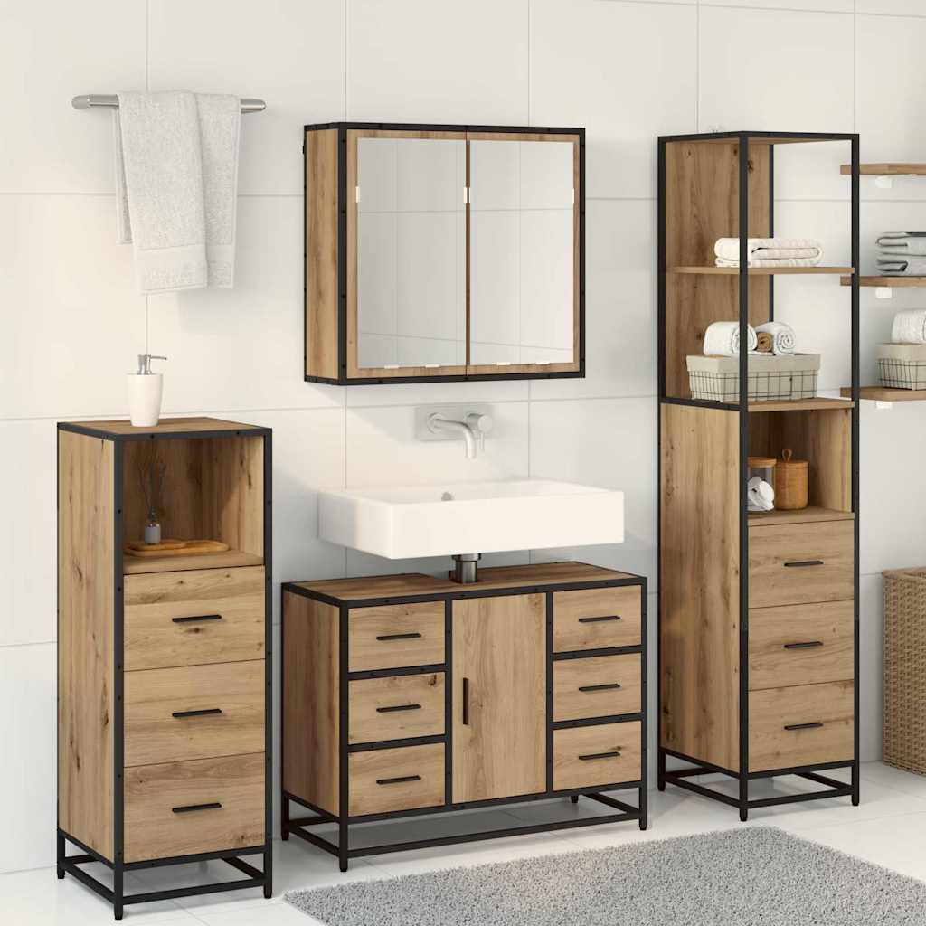 Badezimmermöbel Set mit Tür 4 pcs Artisan-Eiche Holzwerkstoff