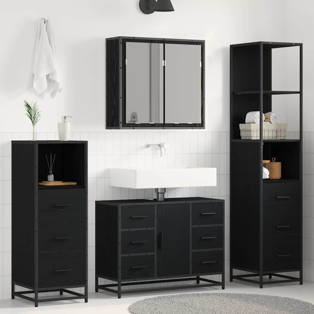 Badezimmermöbel-Set 4 pcs Schwarz Eichen-Optik Holzwerkstoff