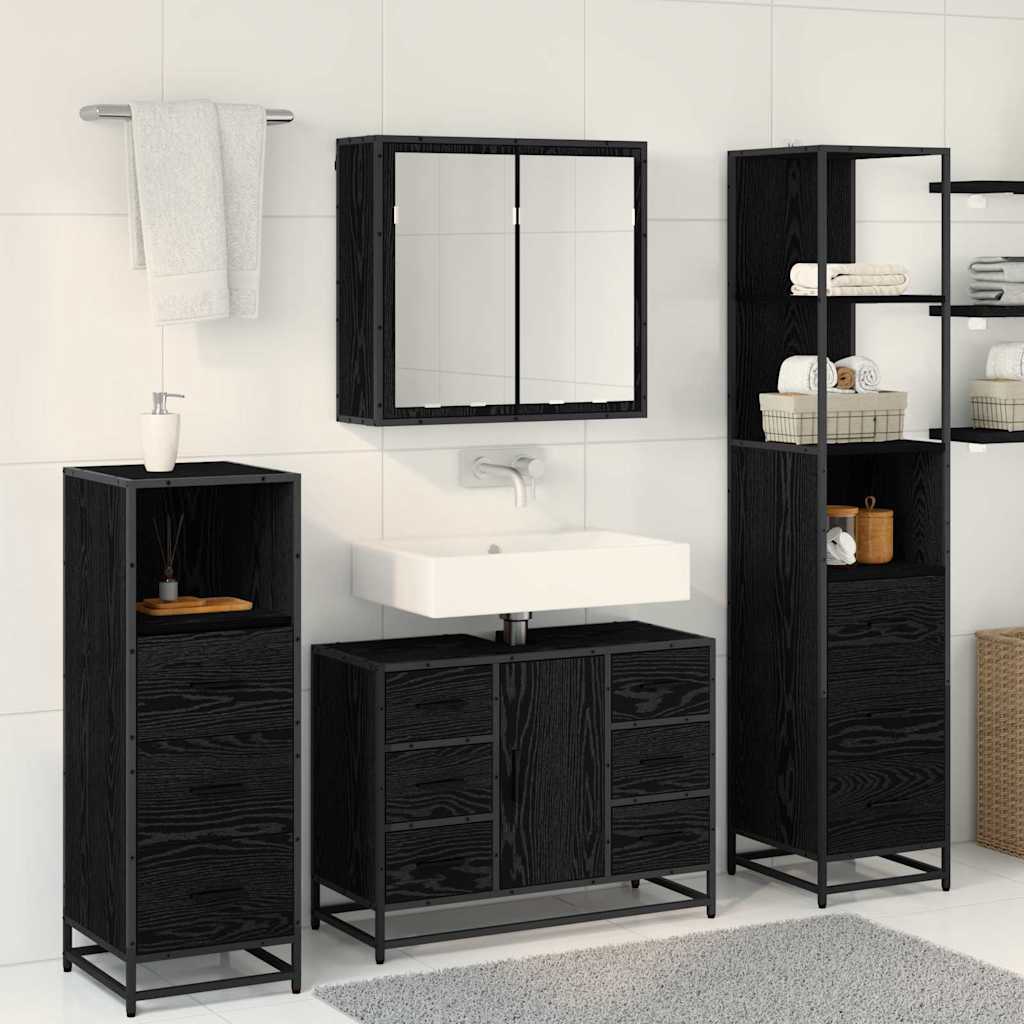 Badezimmermöbel-Set 4 pcs Schwarz Eichen-Optik Holzwerkstoff