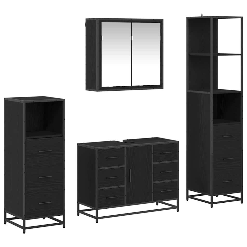 Badezimmermöbel-Set 4 pcs Schwarz Eichen-Optik Holzwerkstoff