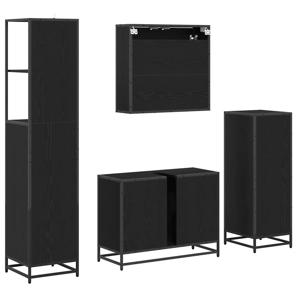Badezimmermöbel-Set 4 pcs Schwarz Eichen-Optik Holzwerkstoff