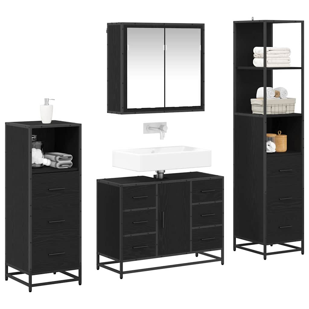 Badezimmermöbel-Set 4 pcs Schwarz Eichen-Optik Holzwerkstoff