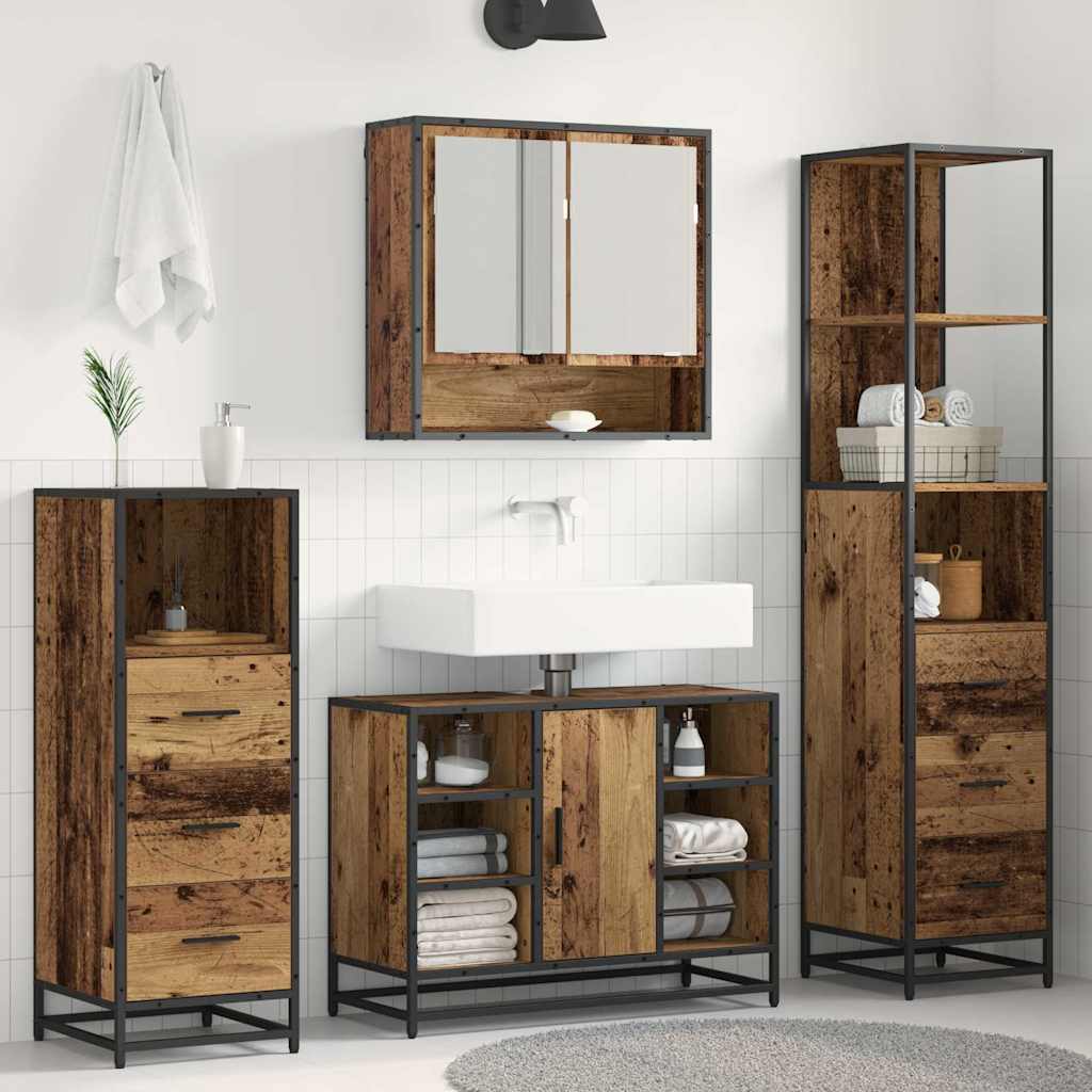 Badezimmermöbel-Set mit Schubladen 3 pcs Altholz Holzwerkstoff