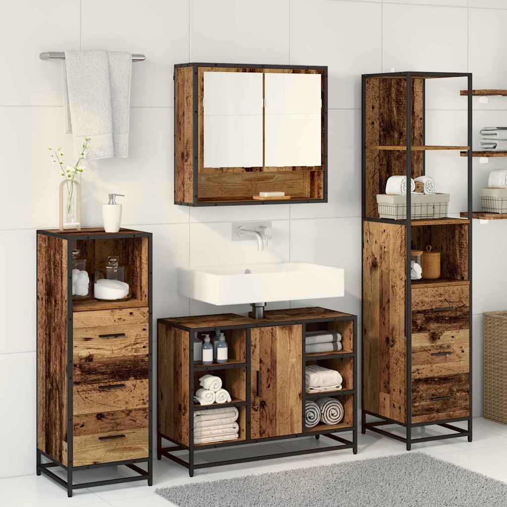 Badezimmermöbel-Set mit Schubladen 3 pcs Altholz Holzwerkstoff