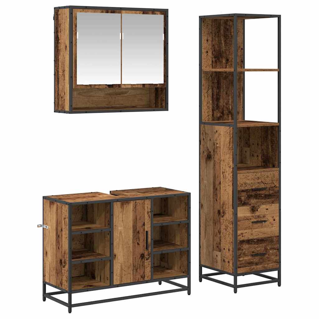 Badezimmermöbel-Set mit Schubladen 3 pcs Altholz Holzwerkstoff