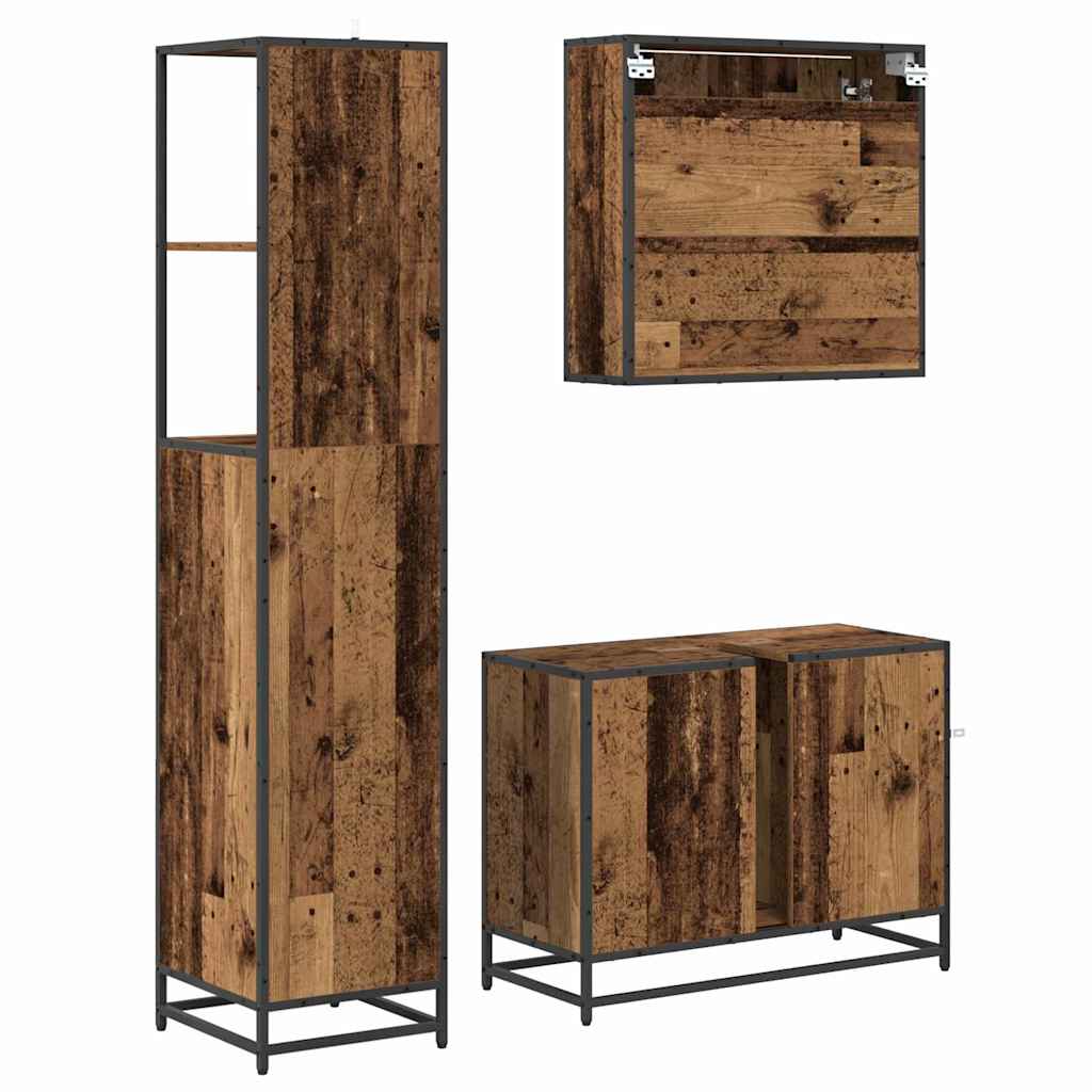 Badezimmermöbel-Set mit Schubladen 3 pcs Altholz Holzwerkstoff