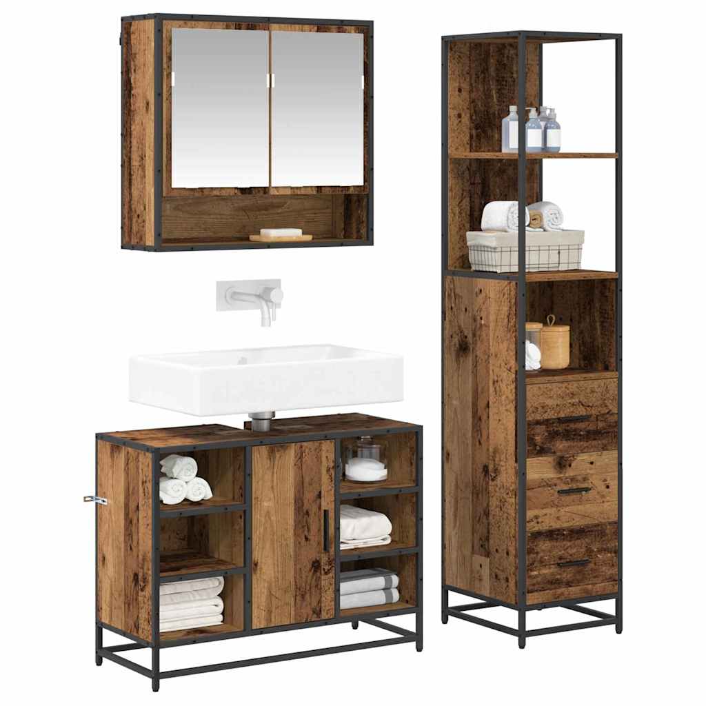 Badezimmermöbel-Set mit Schubladen 3 pcs Altholz Holzwerkstoff