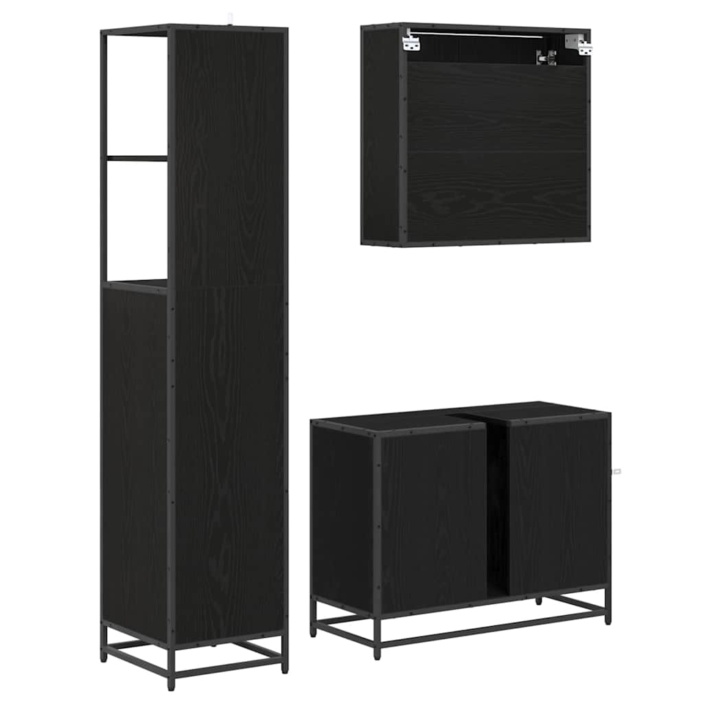 Badezimmermöbel-Set 3 pcs Schwarz Eichen-Optik Holzwerkstoff