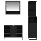 Badezimmermöbel-Set 3 pcs Schwarz Eichen-Optik Holzwerkstoff
