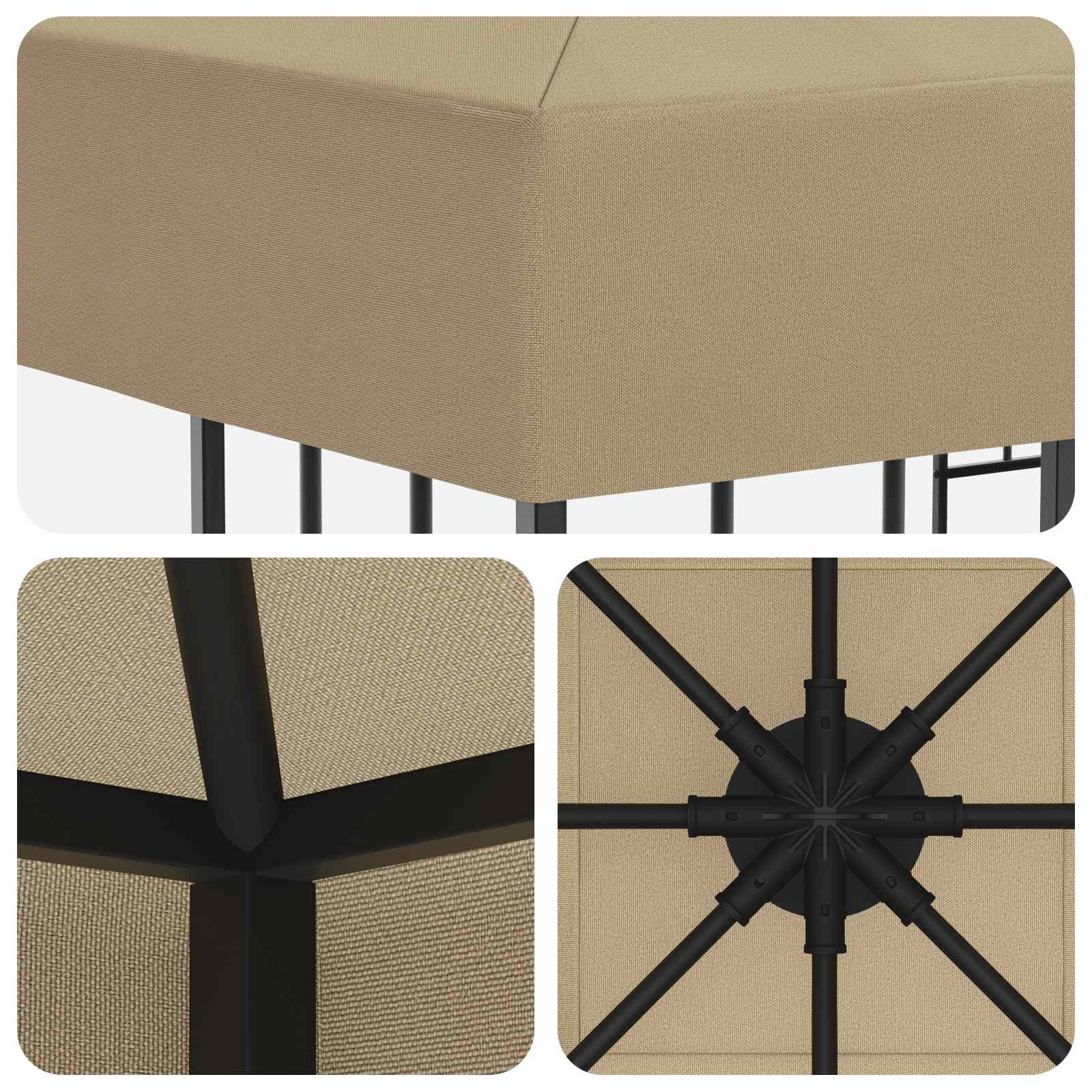 Pavillon 3 x 3 m Beige Polyester und Stahl 190 gsm