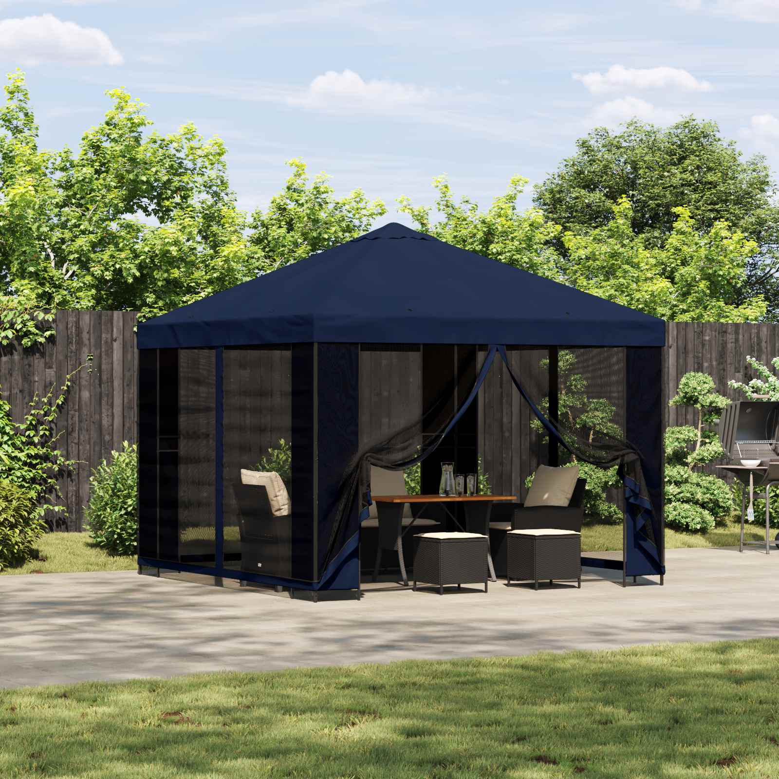 Pavillon 3 x 3 m Blau Polyester und Stahl 190 gsm